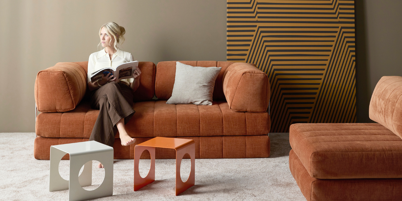 Canapé modèle cozypad en tissu colori sienne convertible de chez Innovation living